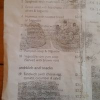 Menu at Cafe Soleil in Phnom Penh