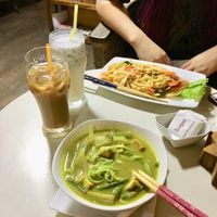 Curry with noodles and vegetarian noodles w/eggs and veggies  at Cafe Soleil in Phnom Penh