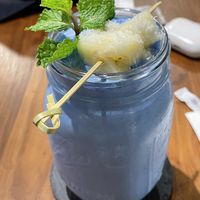 Tropical blue smoothie made with coconut milk, 180 baht  at Bartels in Bangkok
