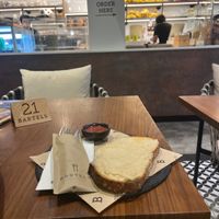 Vegan cheese on slice of sourdough with strawberry jam    at Bartels in Bangkok