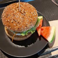 Meat future burger at Veg Stop in Riga