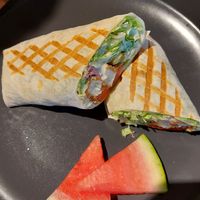 Fake chicken wrap at Veg Stop in Riga