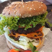 Beyond meat burger at Veg Stop in Riga