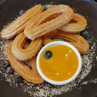 Churros with mango dipping sauce at Veg Stop in Riga