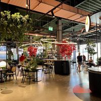 Food court and seating   at Veg Stop in Riga