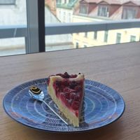 Raspberry hazelnut cake at Veg Stop in Riga