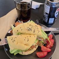 The best burger I have ever had! Fake chicken, 12 euros + drink 2,5 euros at Veg Stop in Riga