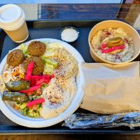 Vegan Mediterranean Plate and Baba Ganush at Dubai Grill in Urbana