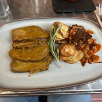 Seitan with pepper-mushroom stack at Manipura in Tenerife