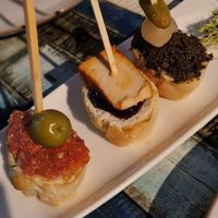 Tapas : Bruschetta, Chesse with Jam, Black Olives Pate at Manipura in Tenerife