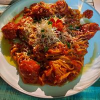 Spaghetti with vegan meat balls at Manipura in Tenerife