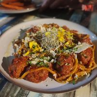 Spaghetti and meatballs at Manipura in Tenerife