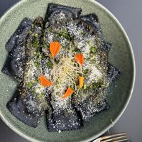 Black ravioli with pesto   at Manipura in Tenerife