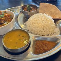 Delightful Vegan Thali - not an easy dish to come by and delicious! at Himalaya MoMo in Sacramento