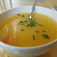 cream of vegetable vegan soup at Quintal Bioshop in Porto