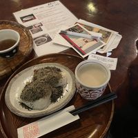 Tea, sesame mochi, and amazake  at Amazake Chaya  in Hakone