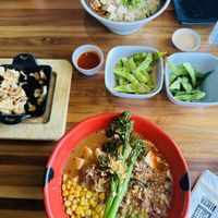 Bottom is flying harvest, top is spicy creamy vegan   at JINYA Ramen Bar in San Antonio