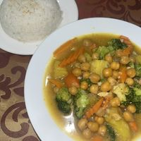 Vegetable curry and rice  at Celery Vegan Restaurant in Cat Ba