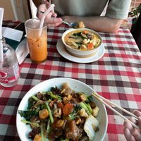 Red curry and pad see ew   at On's Thai Isaan in Kanchanaburi