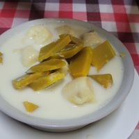 Banana and pumpkin in coconut milk at On's Thai Isaan in Kanchanaburi