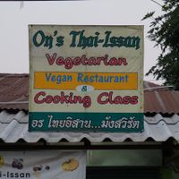 Shop board at On's Thai Isaan in Kanchanaburi