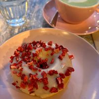 White Chocolate donut und macha oat latte …yam   at Brammibal's Donuts - Jungfernstieg in Hamburg