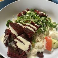 Lentil patty and tahini entree  at McFlamingo in Ponte Vedra Beach