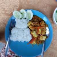 Yellow curry tofu at Six Friends Restaurant in Thakhek