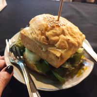 Tofu burger at Six Friends Restaurant in Thakhek