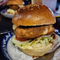 Tofu burger at Six Friends Restaurant in Thakhek