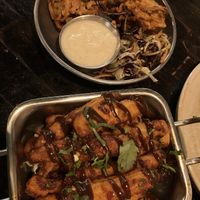 Baba corn and onion bhaji WARNING YOGHURT DIP NOT VEGAN   at Babul's in Darlington