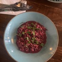Beetroot and feta risotto - served without feta to make it vegan   at Rapp's Café in Saltburn-by-the-sea