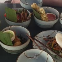 Rice coated Touf with raspberry sauce at Zen Chay in Cologne