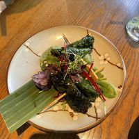 Tofu, soy cutlet and oyster mushroom wrapped in betel leaves   at Zen Chay in Cologne