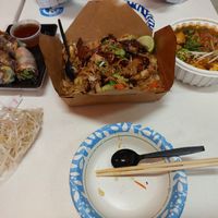 Left: peking duck roll (so good!) 
Middle: combo TD(?) - half rice half noodle, really solid stir fry 
Right: house special noodle soup, really light and nice lemongrass flavor at Vinh Loi Tofu in Reseda