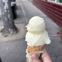 Lemon sorbet (small) with waffle cone  at Screamin' Mimi's in Sebastopol
