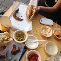 Mayo, thousand island and classic tahini with the hot dogs, shwarma and chicken strips. at HaShwarma HaTivonit - The Vegan Shwarma in Tel Aviv