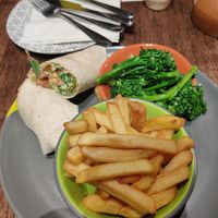 The great imitator wrap, Brokkoli and chips at Nando's in Lancaster