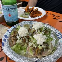 Sopes with squash blossomms  at El Nopalito Vegan Taqueria in Hollywood