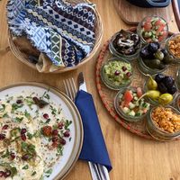 Hummus with salads   at Café Caspi in Bochum