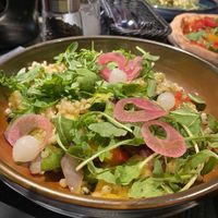 Vegan salad with couscous, grilled vegetables, pickles, tomatoes and arugula  at Wena Restaurant in Swinoujscie