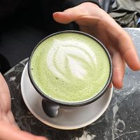 Oat matcha latte  at Weird Space Café in Dusseldorf