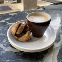 Babka bun, espresso macchiato   at Weird Space Café in Dusseldorf