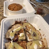 Carne asada quesadilla and Mexican ricee  at Plantaqueria in San Antonio