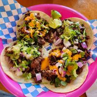 Street taco plate. Birria and barbacoa jackfruit at Plantaqueria in San Antonio