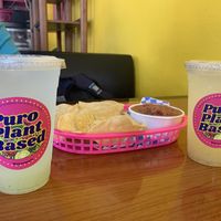 Aguas frescas and chips and salsa  at Plantaqueria in San Antonio