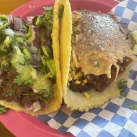 Breakfast tacos : La Lucha and La Barbara on corn tortillas   at Plantaqueria in San Antonio