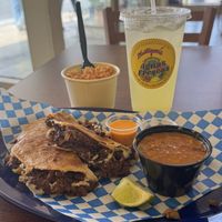 Birria Tacos, Rice and Cucumber Lemonade  at Plantaqueria in San Antonio