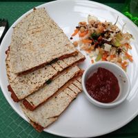 Quesadilla
made from vegan cheese and soya meat. the SALSA is the BEST at Veggie in Bratislava