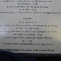 Vegan options on the sandwich menu at Roots Cafe in Taunton